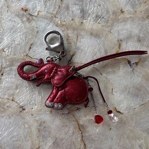 Swarovski Red Elephant Leather Keychain Charm